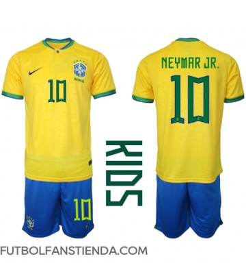 Brasil Neymar Jr #10 Primera Equipación Niños Mundial 2022 Manga Corta (+ Pantalones cortos)